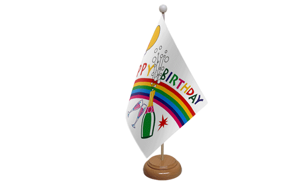 Happy Birthday Bottle Small Flag with Wooden Stand